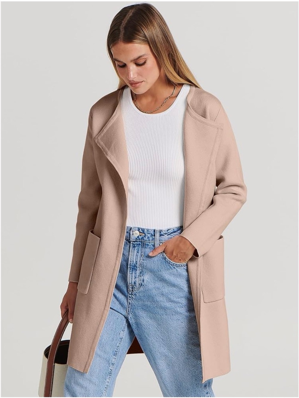 Amazon Women's Blush Beige Open-Front Coat-xs